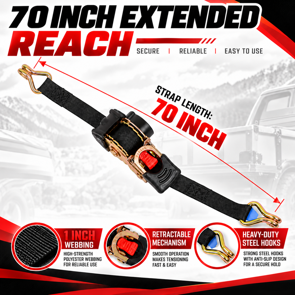 Heavy-Duty Retractable Ratchet Tie-Down Straps