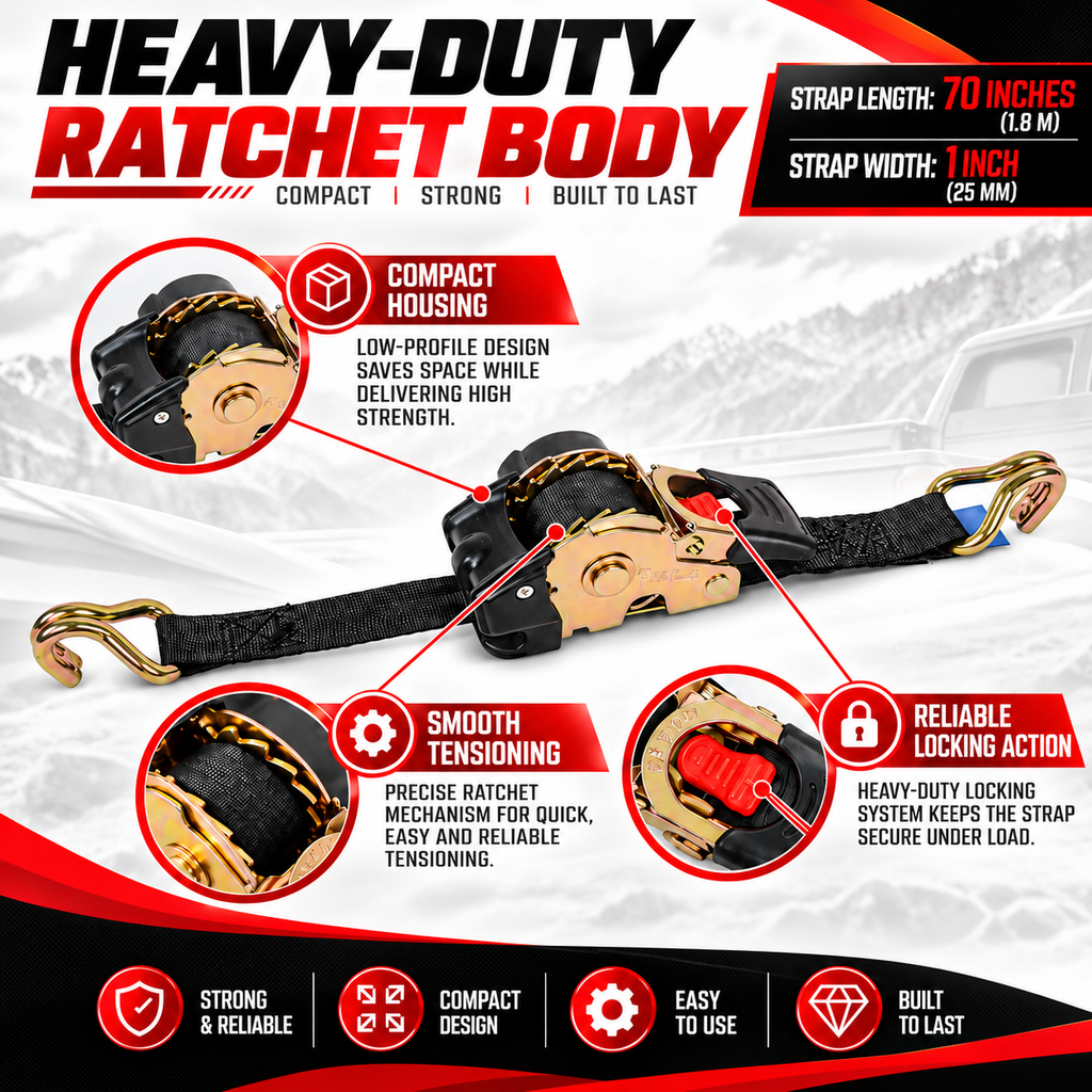 Heavy-Duty Retractable Ratchet Tie-Down Straps
