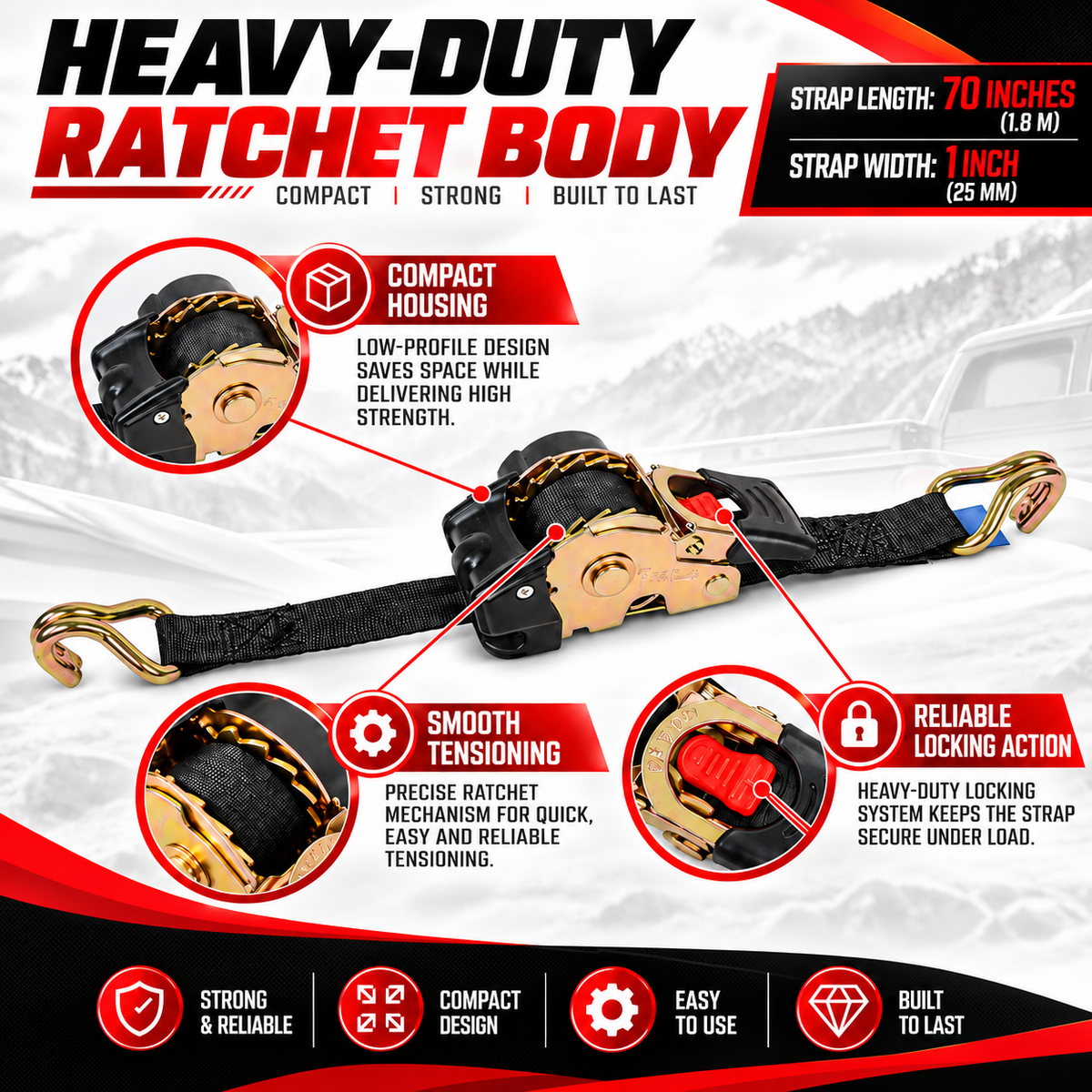 Heavy-Duty Retractable Ratchet Tie-Down Straps