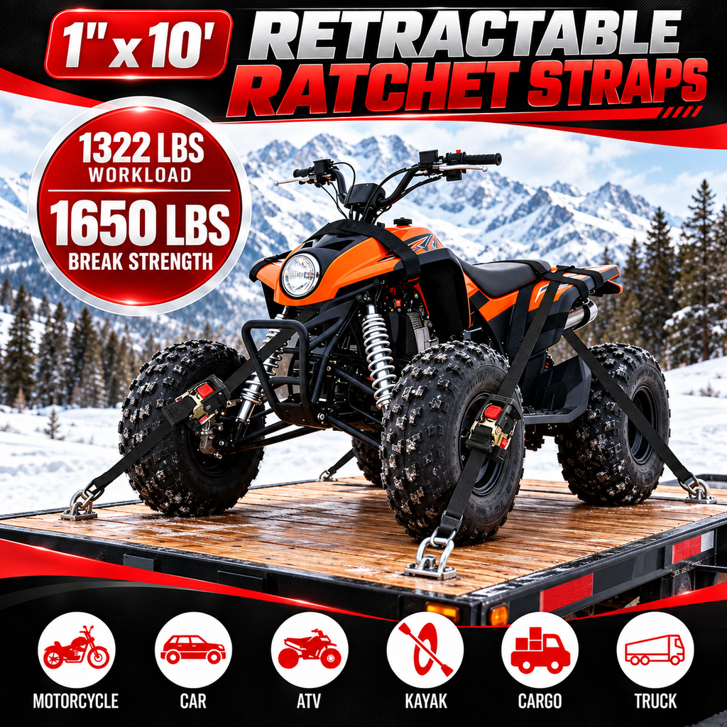 Heavy-Duty Retractable Ratchet Tie-Down Straps