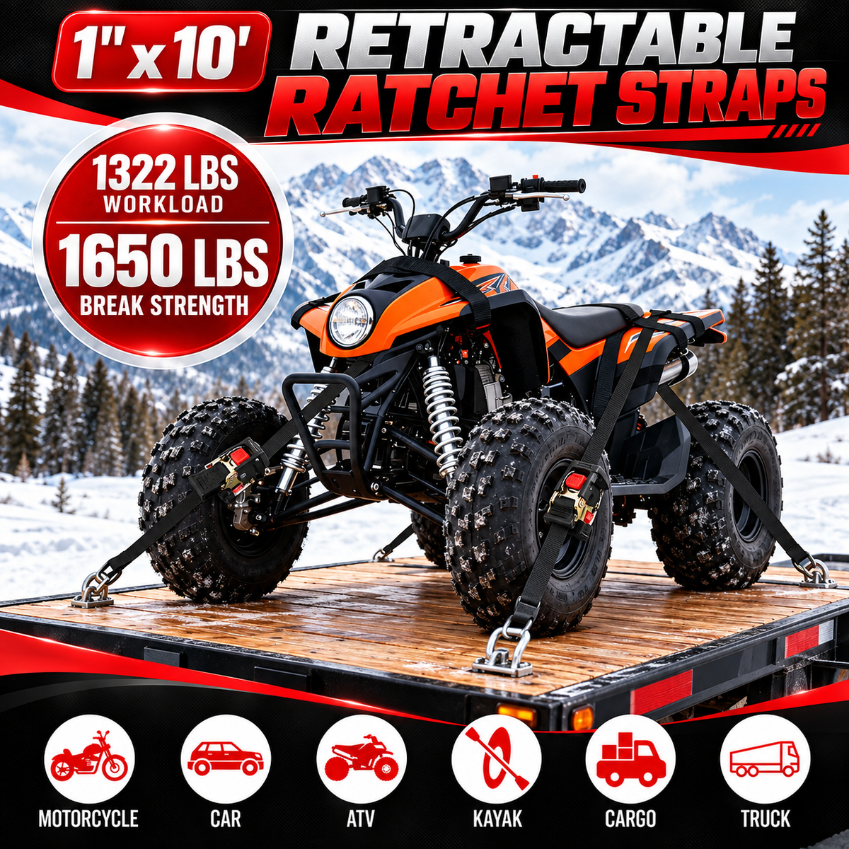Heavy-Duty Retractable Ratchet Tie-Down Straps