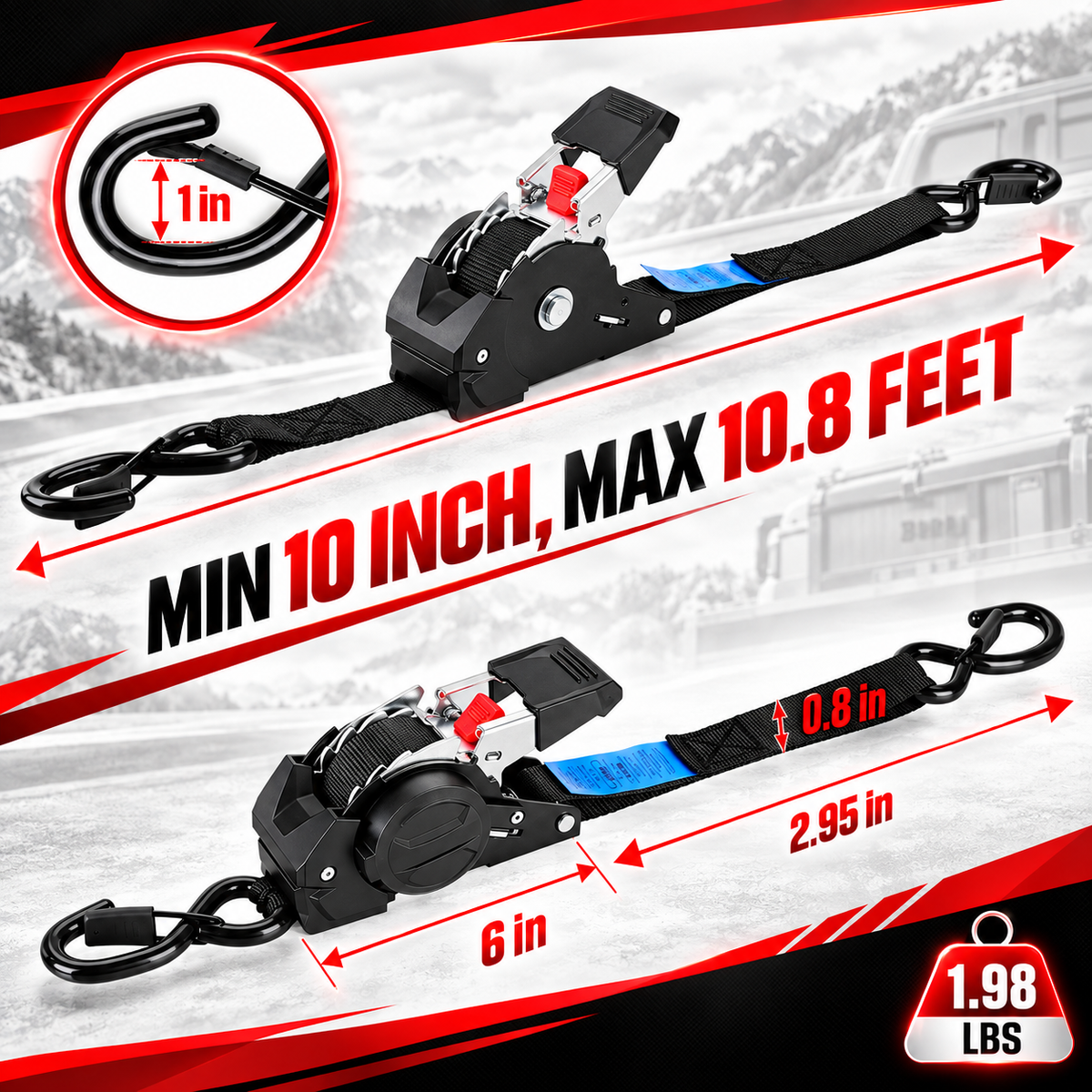 Heavy-Duty Retractable Ratchet Tie-Down Straps