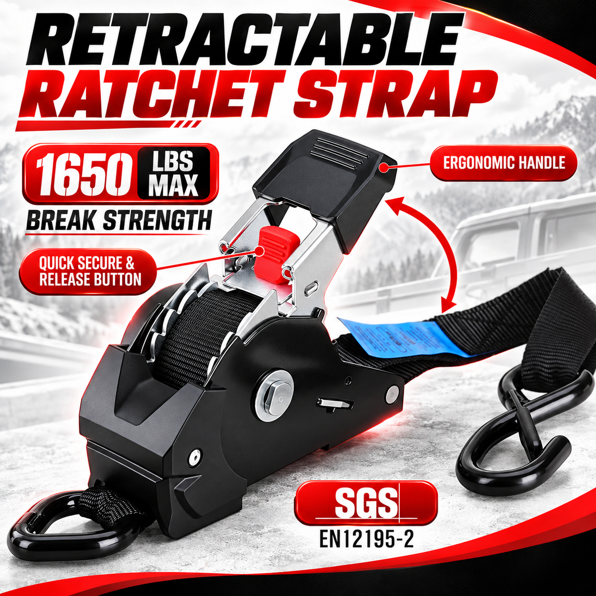 Heavy-Duty Retractable Ratchet Tie-Down Straps
